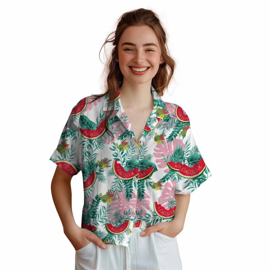 Watermelon Tropical Fronds Hawaiian Shirt Top rated
