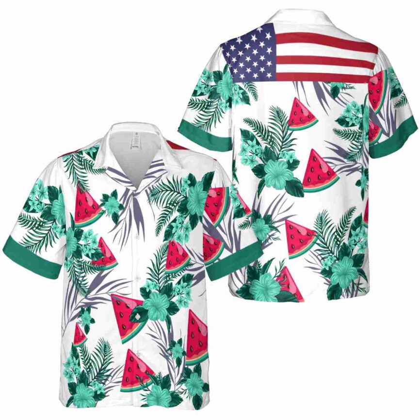 Watermelon US Flag Floral Hawaiian Shirt Premium grade